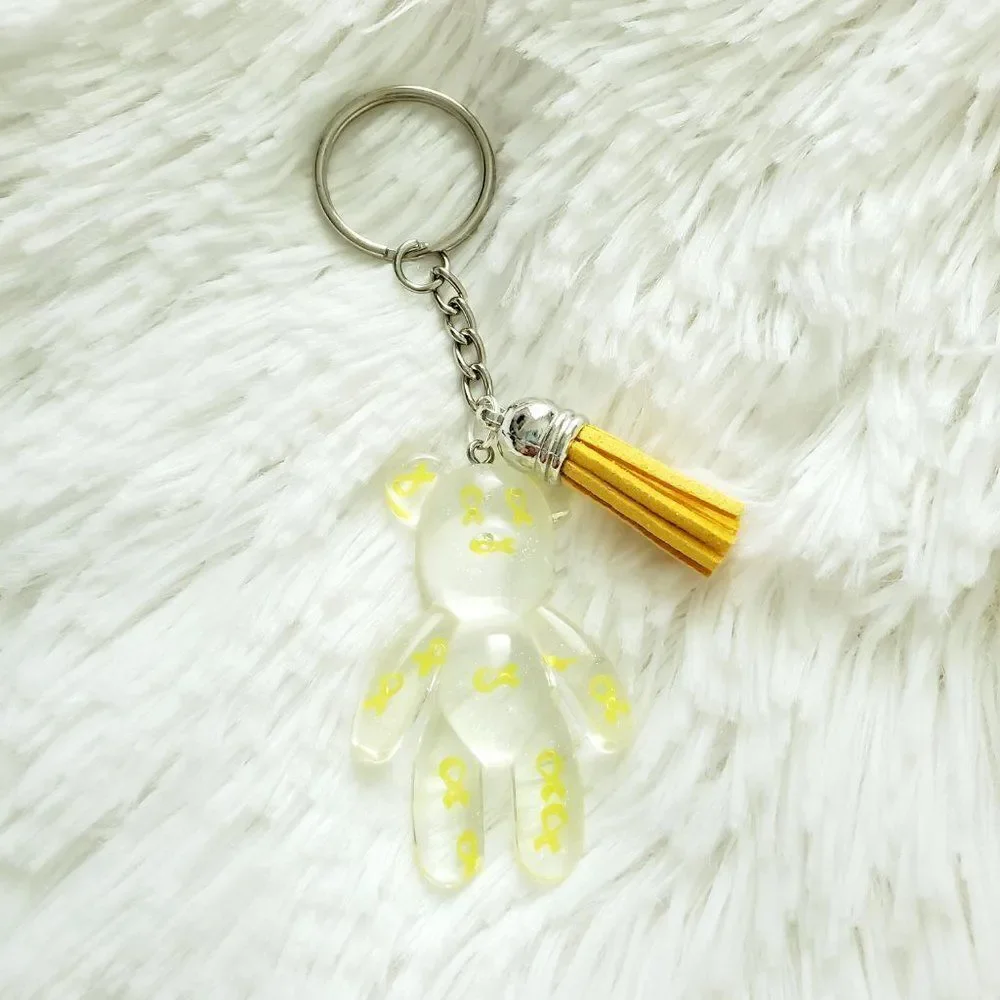 Yellow Awareness Ribbon Bear Tassel Keychain